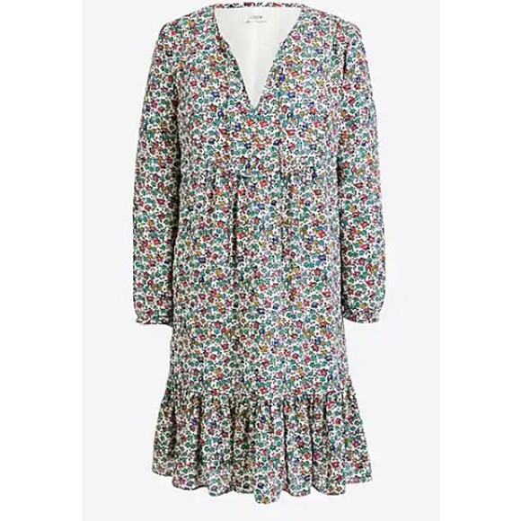J. Crew Relaxed Ruffle Hem Dress L Fiery Sunset Floral - Picture 1 of 8